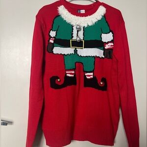 Divided Red and Green Elf Crewneck Sweater Sz S